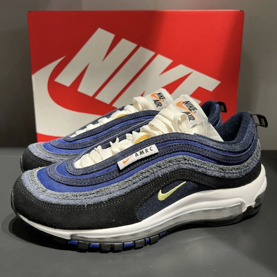 nike air max 97 se 耐克黑蓝麂皮男子子弹复古跑步鞋 dh1085-001