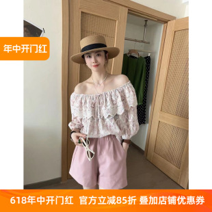 拼蕾丝小衫女欧洲站2024夏季新款欧货钩花露肩性感洋气套头上衣潮