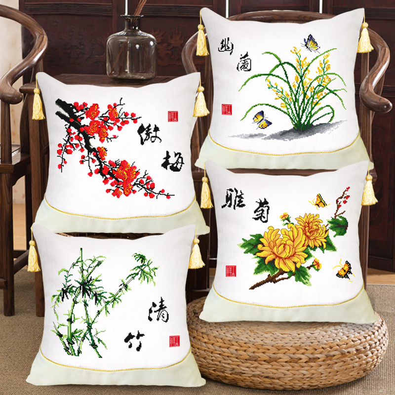 Merlin, bamboo and chrysanthemum Cross stitch Pillowcase a pair 2022 new pattern Thread embroidery manual a living room bedroom pillow ownin the Home Fabric , Stitch & Tools Accessories , Cross Stitch Kit category - from Buy2taobao.com to provide professional Taobao agent buy service