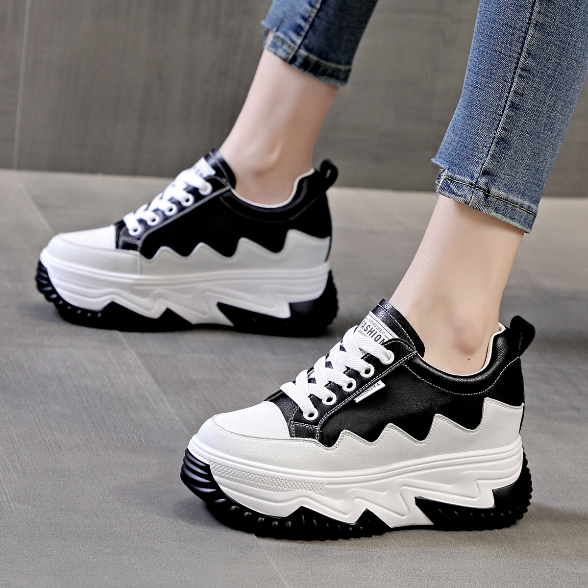 zfcq香港潮牌2022年春秋新款厚底内增高女鞋8cm小个子高跟松糕鞋