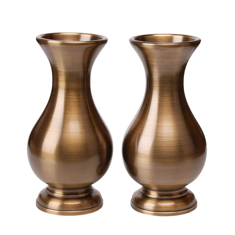 铜花瓶纯铜 仿古供佛花 家用佛前观音佛台供花一对小复古插花的瓶