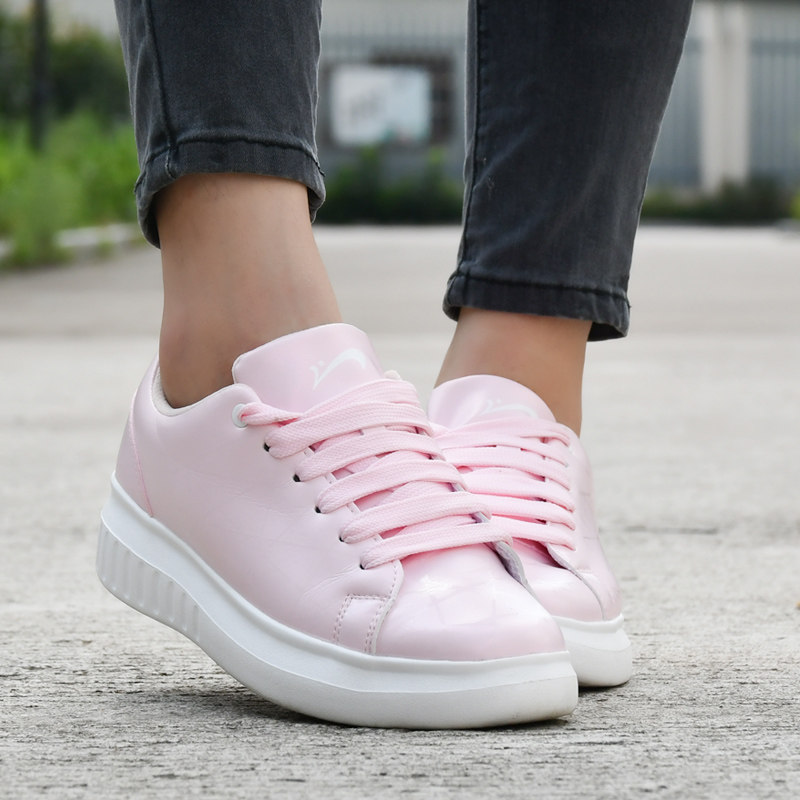 贵人鸟女鞋板鞋增高鞋秋季新款皮面防水休闲鞋女士微增高时尚粉色