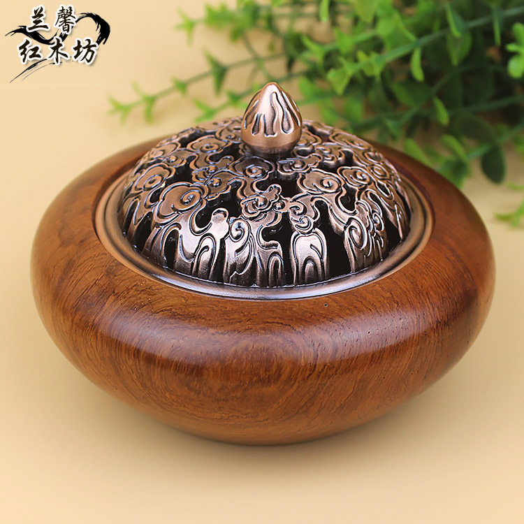 花梨木香炉 圆形盘香炉 书房简约香薰炉 2/4h盘香炉鸡翅木香具