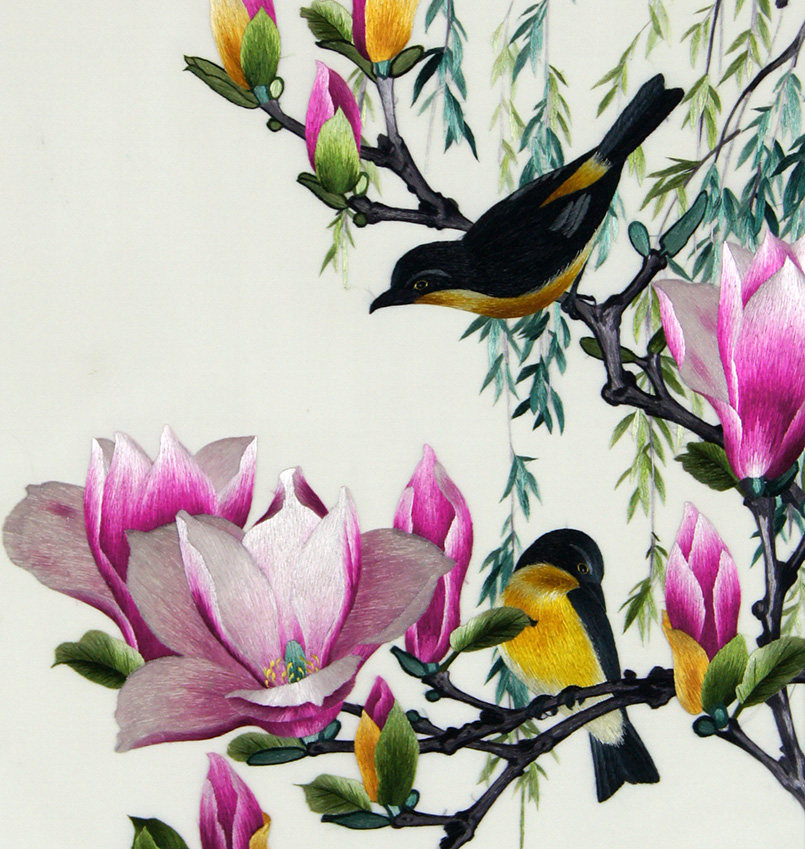 苏绣单面绣 《玉兰报喜》