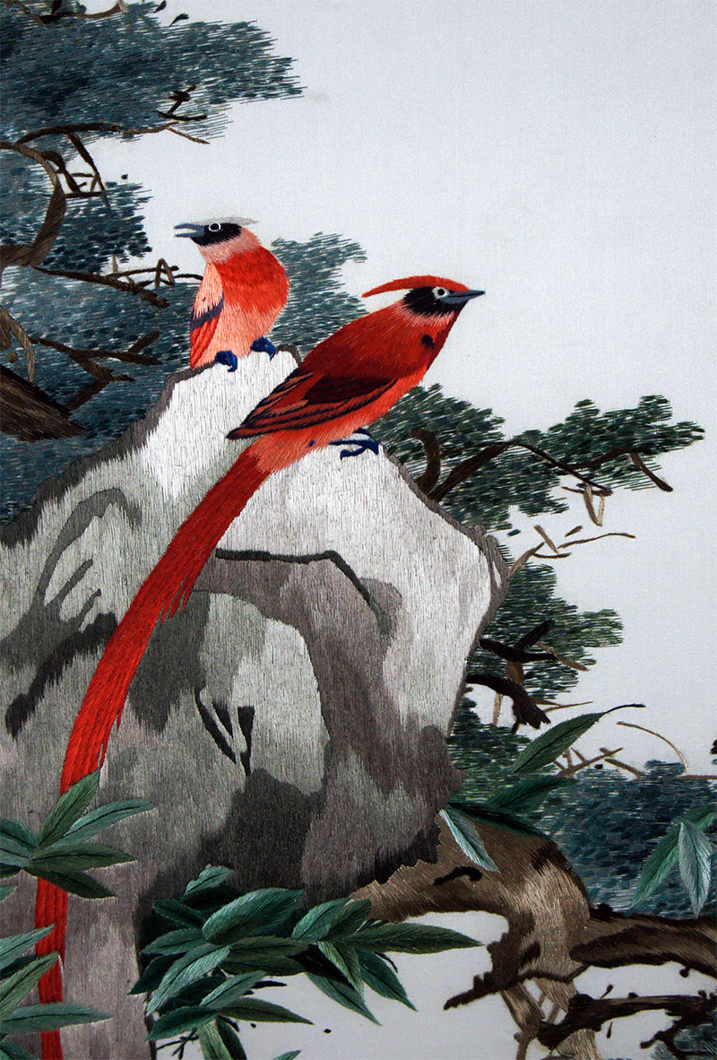 苏绣单面绣 《鸟语花香四条屏》刺绣