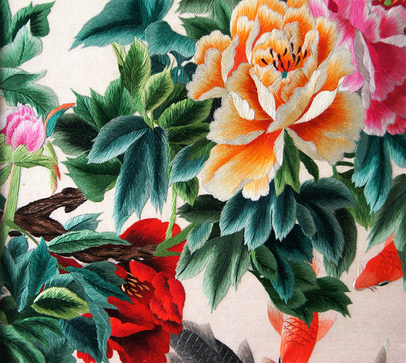 苏绣单面绣 姚叶作品《富贵鱼四条屏》