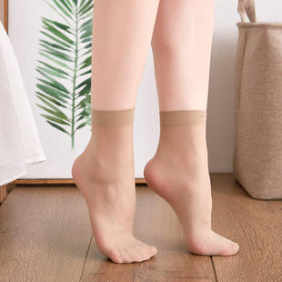 梦娜短丝袜女20双包芯丝夏超薄透肉脚尖透明短袜灰色对对袜黑色