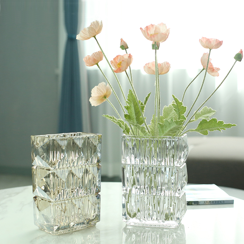 北欧玻璃花瓶 透明创意客厅插花玫瑰