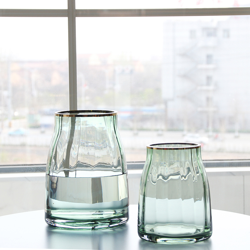 北欧玻璃花瓶透明 创意描金客厅插花
