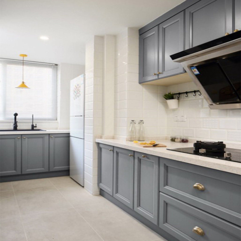 北京高级灰门板整体橱柜定做简约石英石台面北欧厨房改装全屋定制(去