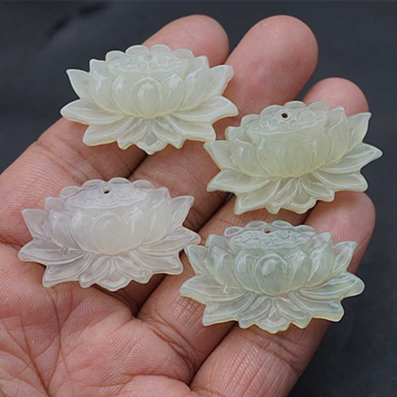 岫玉莲花挂件玉坠diy手工项链坠