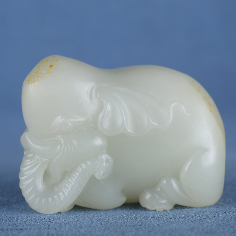 大福报 天然和田玉籽料洒金皮大象手把件 新疆白玉籽石把玩件子玉