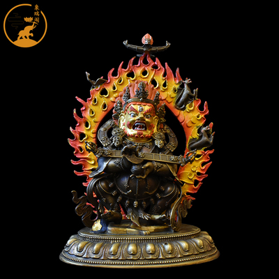 象瑞阁藏传佛教密宗手工纯铜黑袍金刚二臂玛哈嘎拉佛像7寸摆件