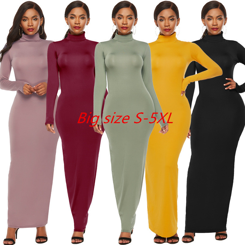 Sexy Women Dress Autumn Slim Long Sleeve Bodycon Dress S-5XL