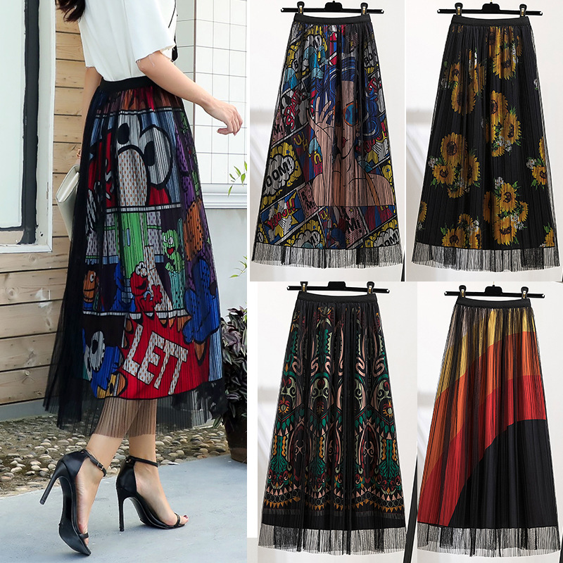 Pleated skirts printing pressure plait net veil 半身裙網紗裙在類目 女裝/女士精品, 半身裙中 - 來自Buy2taobao.com提供專業的淘寶代購服務