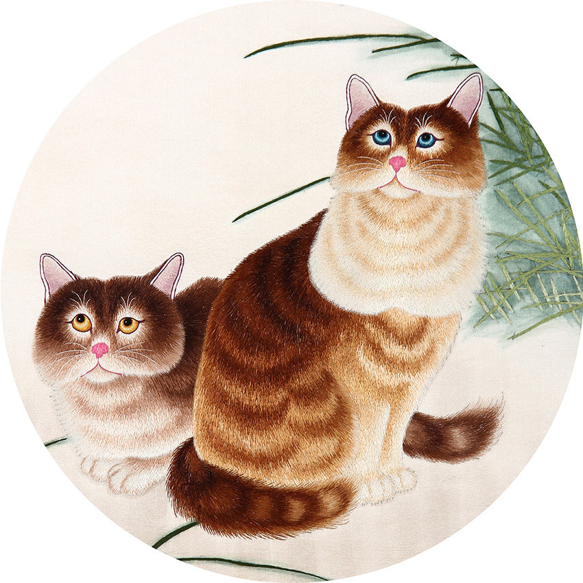 湘绣单面绣 猫 国家非遗 手工刺绣卷轴壁挂