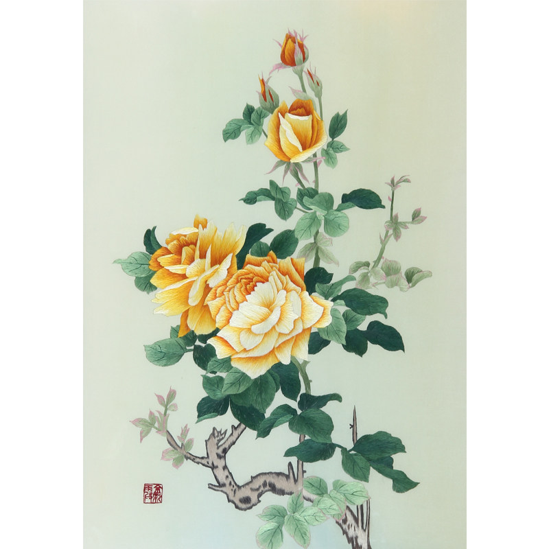 国家非遗 湘绣《月季花》 手工刺绣单面精品挂件