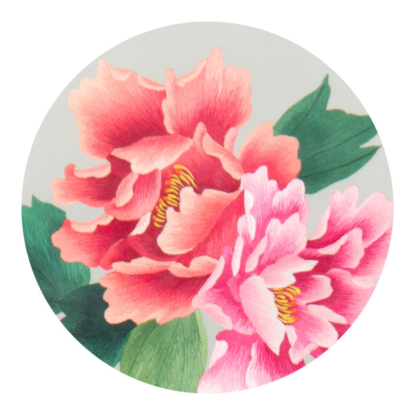 湘绣手工刺绣 双面绣精品摆件 粉牡丹