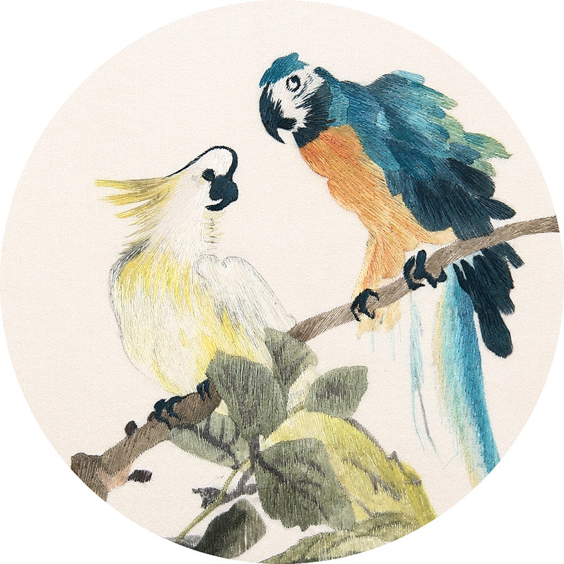 湘绣单面绣 鹦鹉赋 国家非遗 手工刺绣精品卷轴壁挂