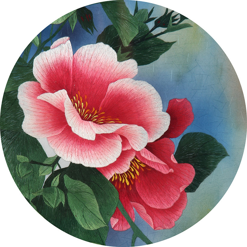 湘绣单面绣 芙蓉花 国家非遗 手工刺绣精品壁挂