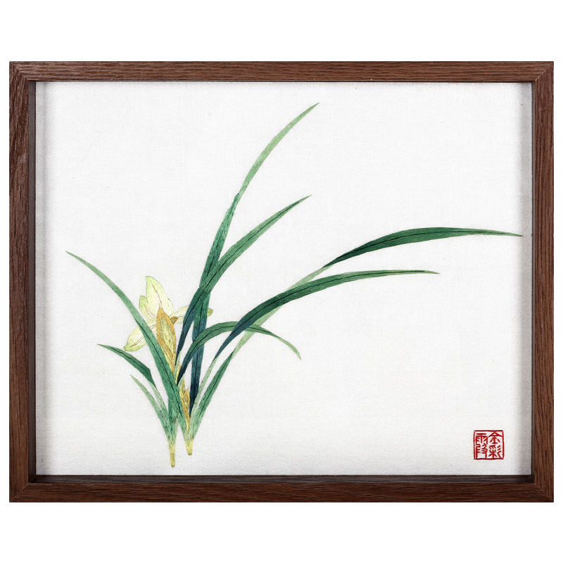 湘绣单面绣《兰花》国家非遗 手工刺绣装饰摆台