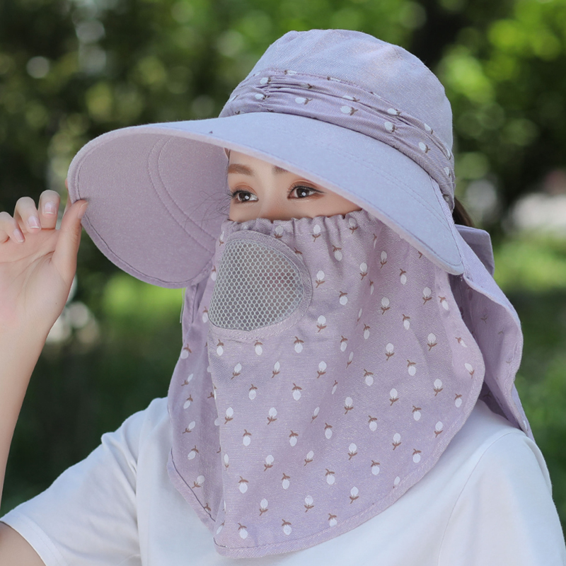 防晒面罩帽子一体遮阳帽女款夏季太阳帽护颈遮全脸防紫外线采茶帽