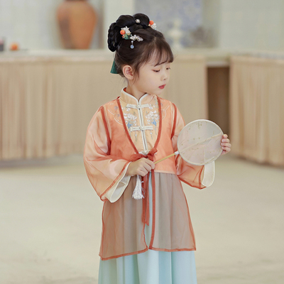 汉服女童秋季立领明制儿童古装三套装中国风原创可爱女宝唐装裙子