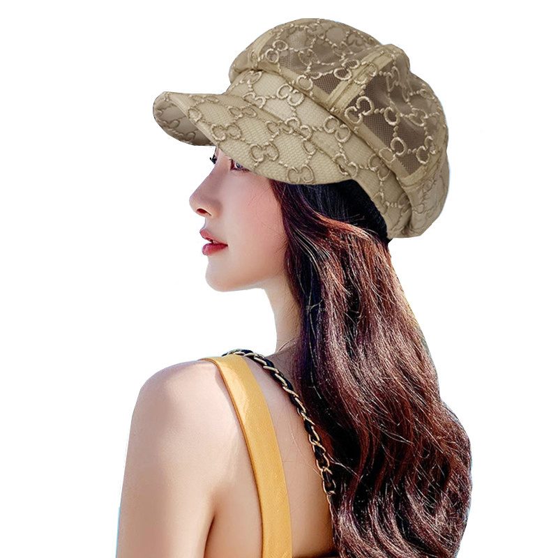 蕾丝八角帽洋气夏季女时尚网眼透气鸭舌帽户外休闲遮阳防晒帽