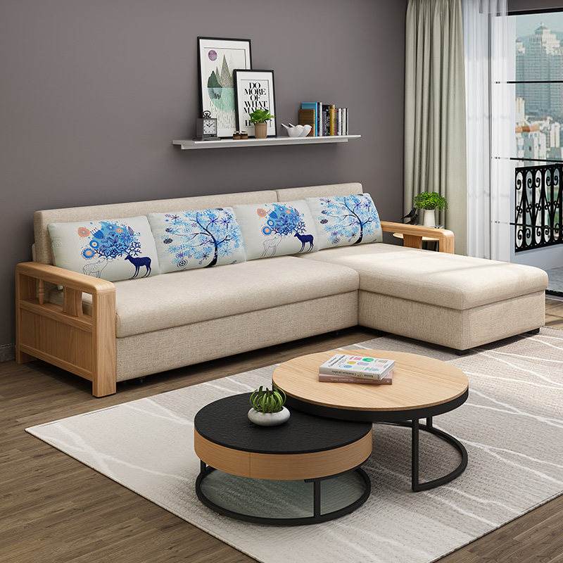 实木沙发床小户型客厅书房双三人储物办公室多功能折叠两用沙发床