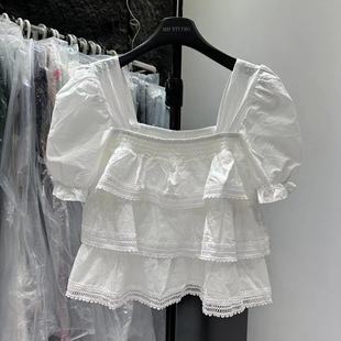 方领泡泡袖白色蛋糕衬衫女2024夏季新款高级感短款娃娃衫减龄上衣