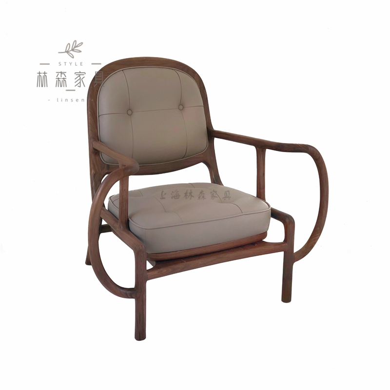 工厂定制实木休闲椅黑胡桃实木沙发椅客厅意式简约单人椅轻奢家具