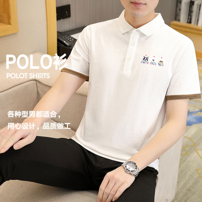 重磅黑色短袖polo衫男士韩夏季美式潮牌休闲上衣纯色宽松翻领T恤