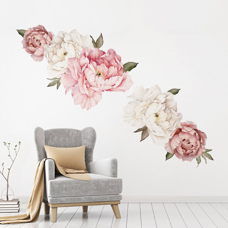 杜丹花贴纸手绘素描植物花瓣花朵单个墙贴客厅玄关背景自粘墙壁纸
