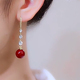 长款锆石流苏相思豆耳环女波西米亚珍珠红色圆球幸运法式耳钩耳饰