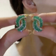 气质祖母绿耳环设计感高级绿色圈耳扣2024年新款潮轻奢锆石耳饰女