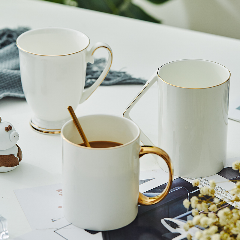 骨瓷马克杯咖啡杯白色陶瓷杯金边水杯办公商务茶杯定制印logo杯子