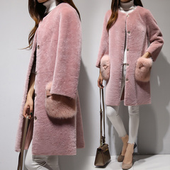 羊剪绒皮草外套女2016冬装新款韩版中长款狐狸毛皮毛一体大衣外套