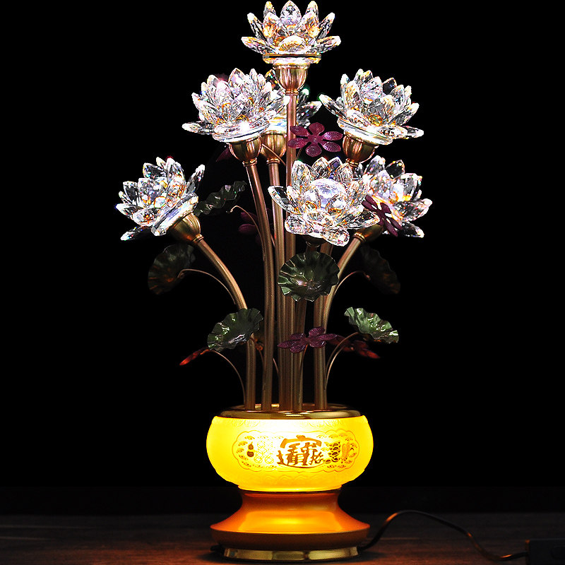 七品led七彩水晶莲花灯摆件佛灯佛前灯插电寺庙佛堂佛供灯长明灯
