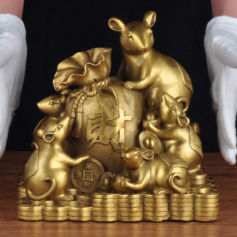 铜老鼠摆件全铜五鼠招财桌面十二生肖鼠吉祥物家居摆设客厅装饰品