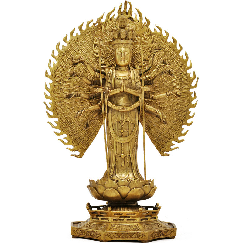 千手观音摆件铜佛像佛堂寺庙供奉家用大号观世音菩萨观音像工艺品
