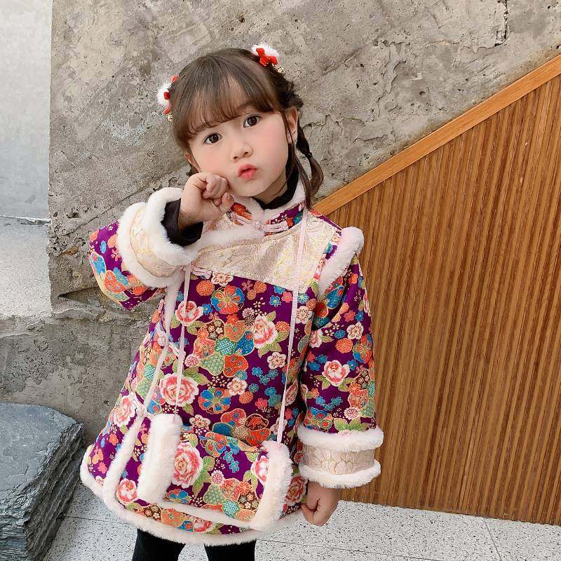 女童棉衣冬装新款女宝宝夹棉保暖拜年服汉服小棉袄唐装中国风旗袍