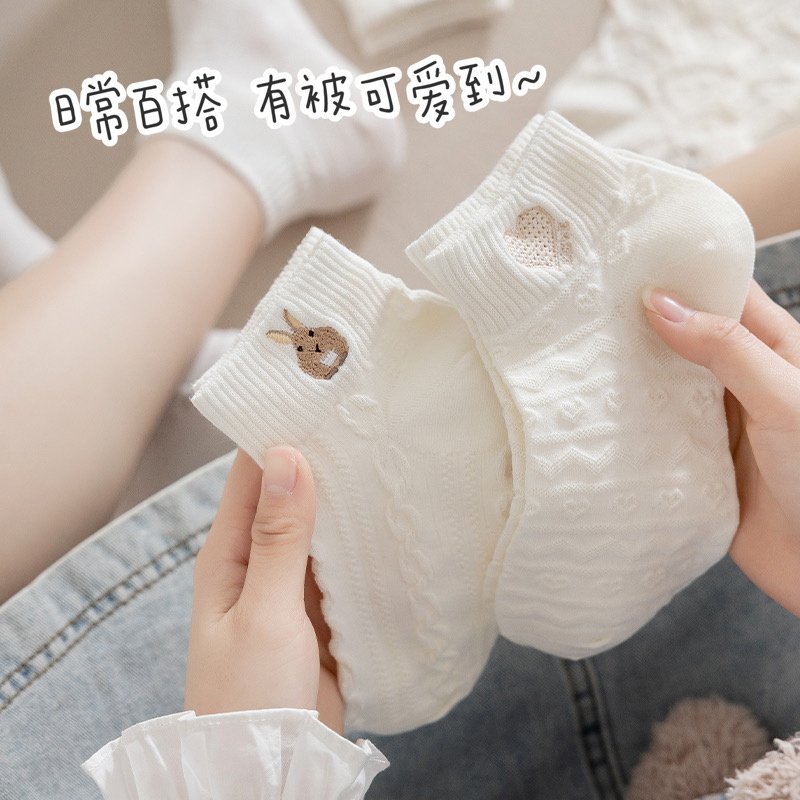 小熊袜子女短袜春秋季纯棉韩国女生日系可爱ins潮白色低帮短筒袜