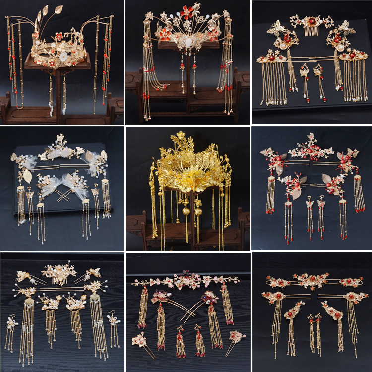 新娘发饰头饰_新娘古装秀禾头饰汉服中式流苏凤冠霞帔步摇秀禾服敬酒