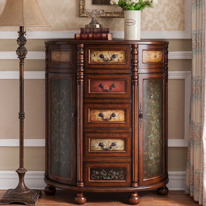 美式半圆玄关柜高五斗柜实木欧式柜子半圆柜复古整理柜储物柜包邮