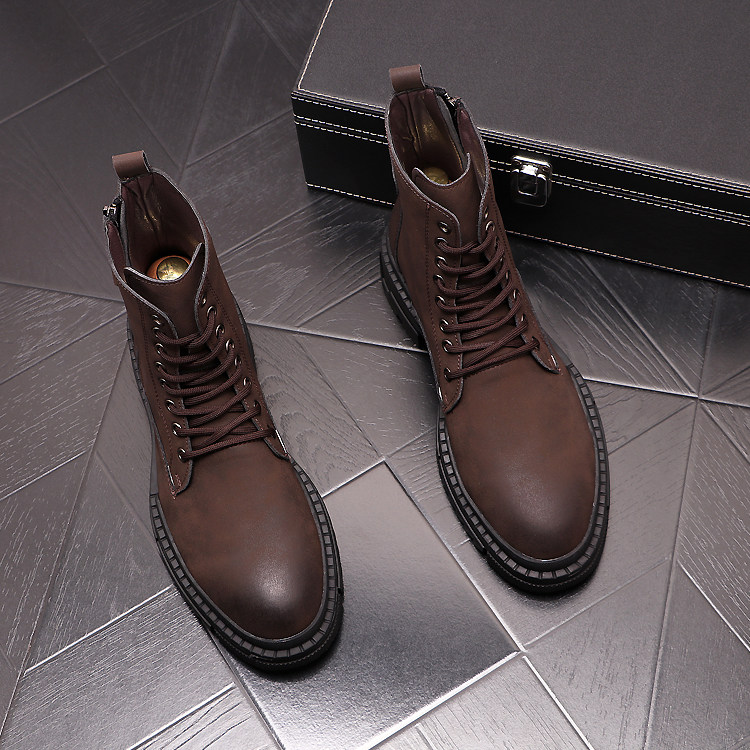 马丁靴男秋冬季男士牛仔靴中筒休闲皮靴英伦风高帮短靴高筒工装靴
