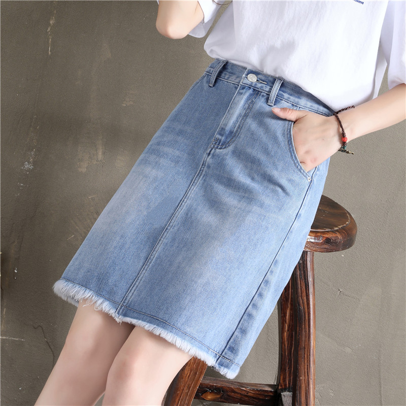 牛仔半身裙女夏2019新款毛边ins中长款伞裙韩版高腰修身显瘦a字裙|ruв категории Женская одежда, юбка - от Buy2taobao.com для оказания профессиональной услуги покупки агента Taobao