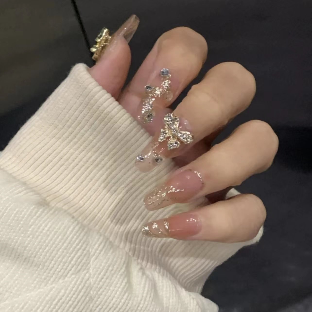 jiajia手工定制甲片拆卸穿戴假指甲小红书爆款闪闪极光钻温柔美甲