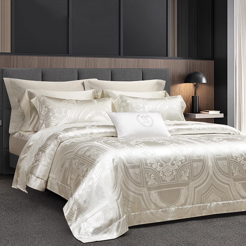 高档重磅真丝提花床上四件套欧式奢华桑蚕丝床上用品丝绸床单被套床品