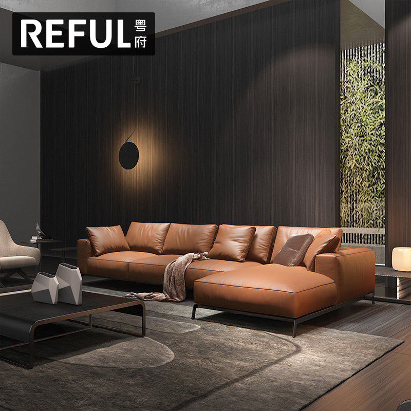粤府意式轻奢真皮沙发现代简约客厅港式北欧皮艺沙发组合高脚极简