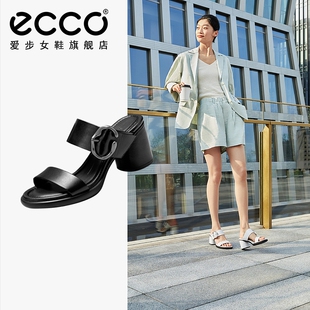 ECCO爱步女鞋凉鞋 夏季新款法式粗跟一字带高跟鞋 雕塑奢华222873